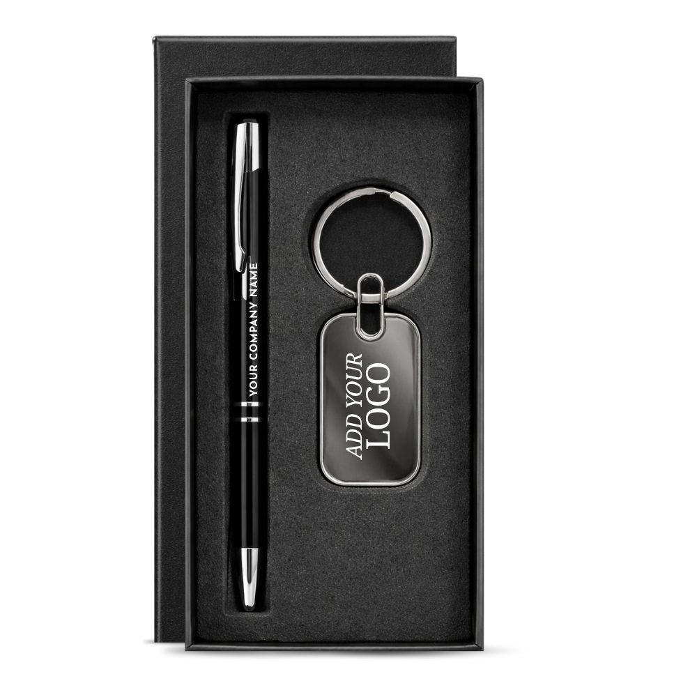Premium Customized Metal Pen & Key chain Gift Set with Logo Printing | Executive Corporate Gift Box