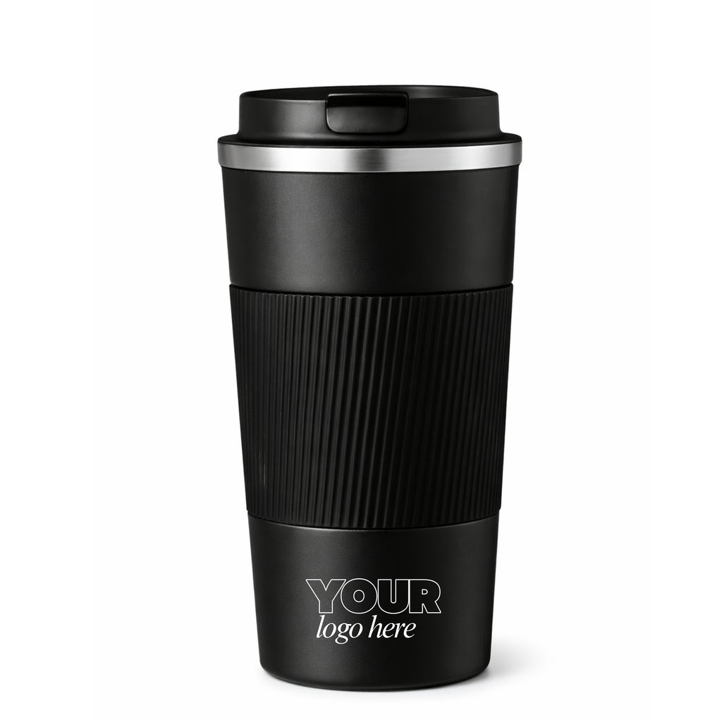 Customized Stainless Steel Travel Mug with Logo Printing | Insulated Coffee Tumbler with Spill-Proof Lid | Matte Black Corporate Gift