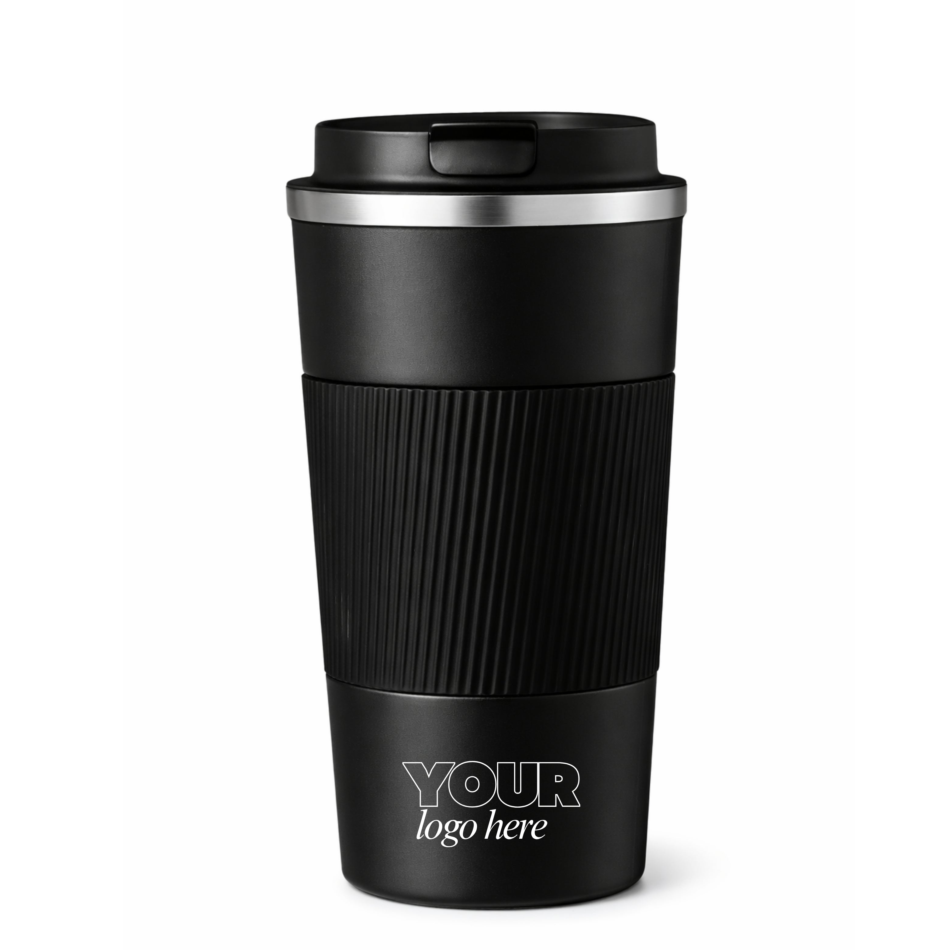 Customized Stainless Steel Travel Mug with Logo Printing | Insulated Coffee Tumbler with Spill-Proof Lid | Matte Black Corporate Gift