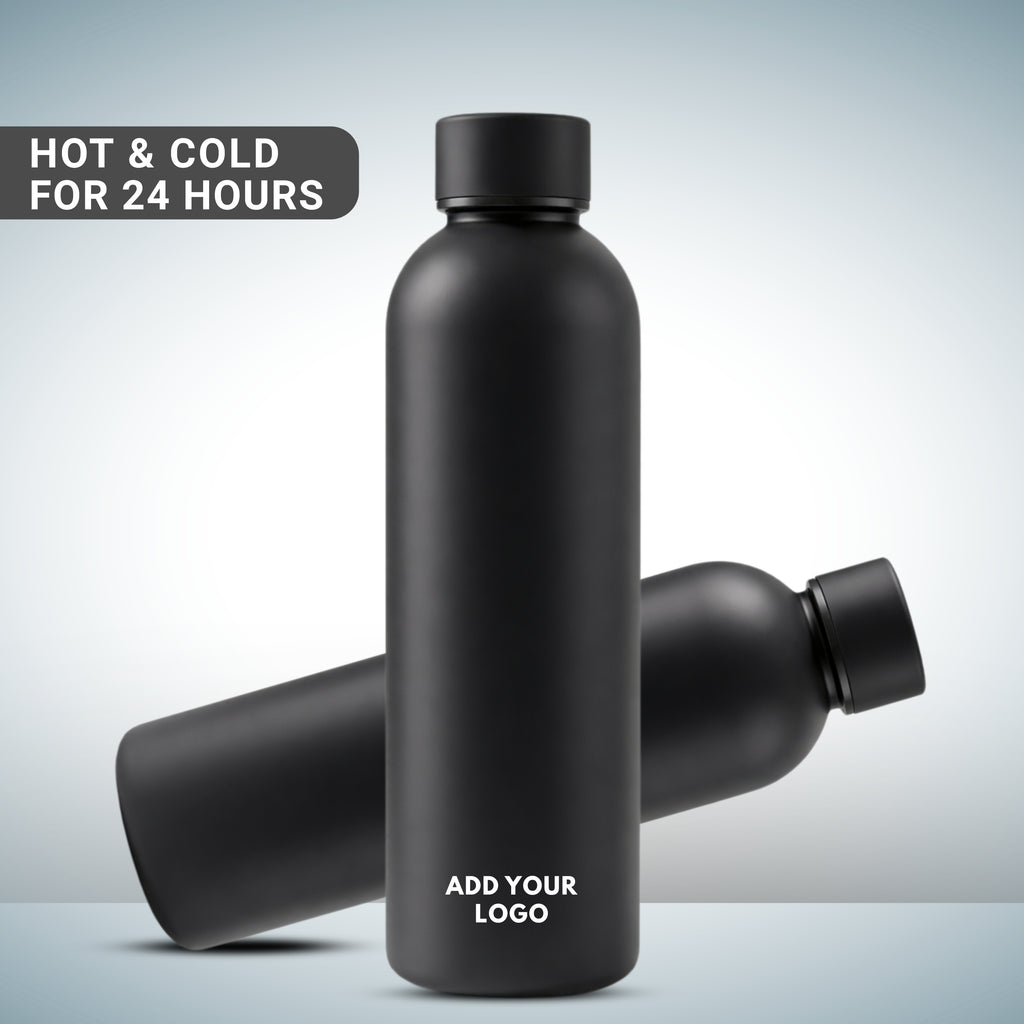 Premium Customized Triply Vacuum Insulated Flask 500ml with Logo Printing | 24 Hours Hot & Cold Stainless Steel Bottle | Matte Black Corporate Gift