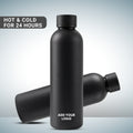 Premium Customized Triply Vacuum Insulated Flask 500ml with Logo Printing | 24 Hours Hot & Cold Stainless Steel Bottle | Matte Black Corporate Gift