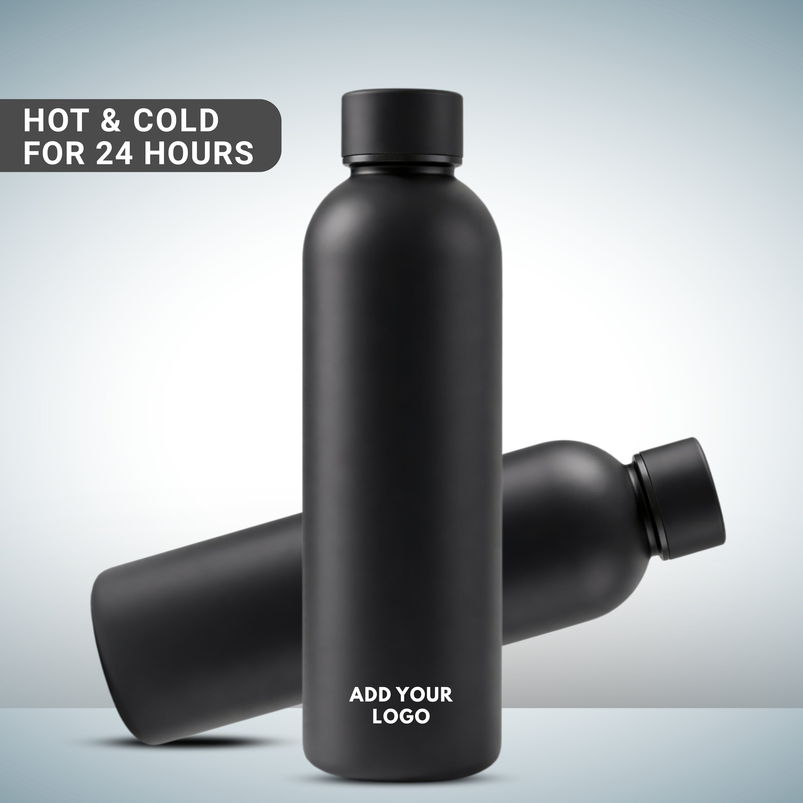 Premium Customized Triply Vacuum Insulated Flask 500ml with Logo Printing | 24 Hours Hot & Cold Stainless Steel Bottle | Matte Black Corporate Gift