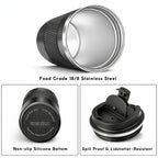 Customized Stainless Steel Travel Mug with Logo Printing | Insulated Coffee Tumbler with Spill-Proof Lid | Matte Black Corporate Gift