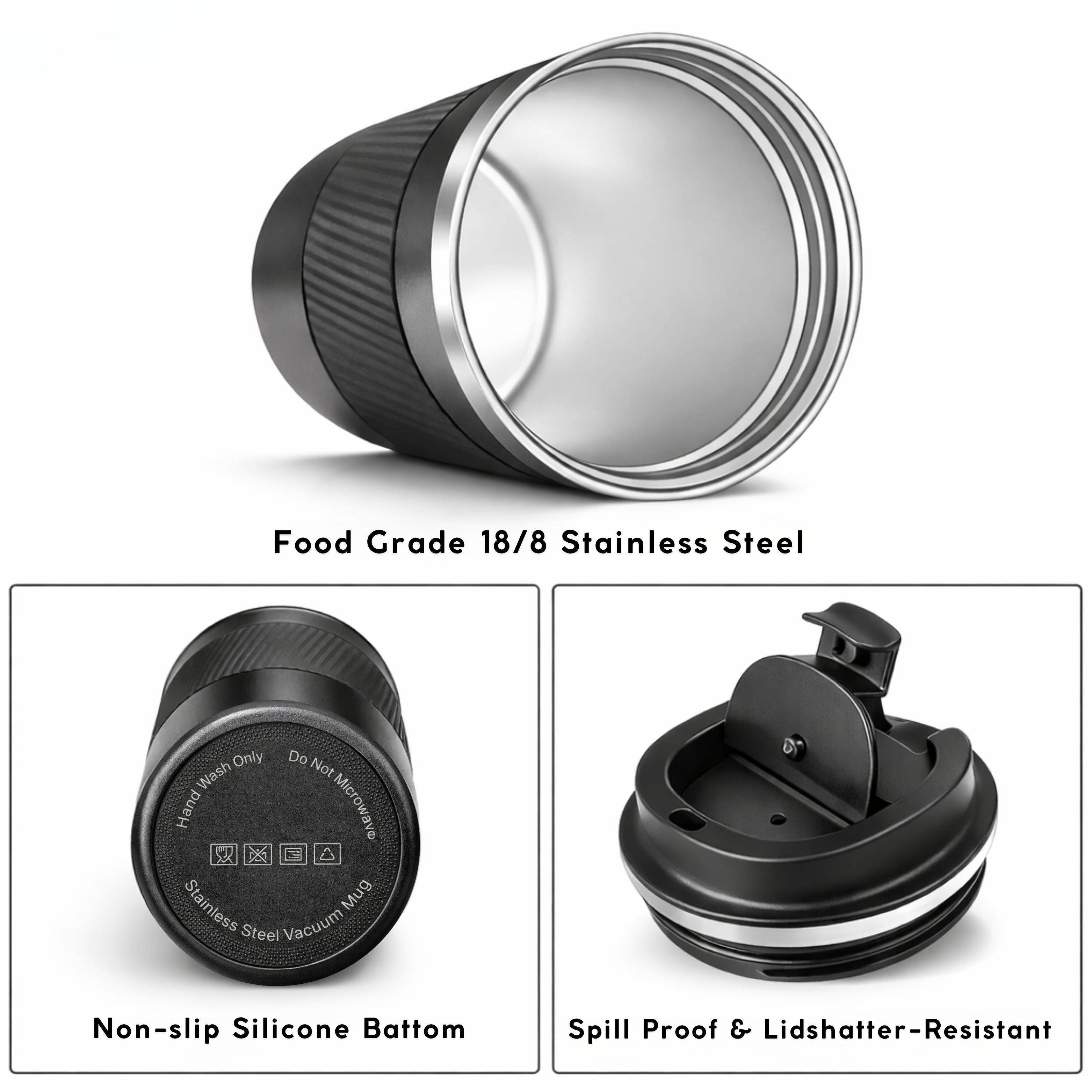 Customized Stainless Steel Travel Mug with Logo Printing | Insulated Coffee Tumbler with Spill-Proof Lid | Matte Black Corporate Gift