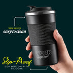 Customized Stainless Steel Travel Mug with Logo Printing | Insulated Coffee Tumbler with Spill-Proof Lid | Matte Black Corporate Gift